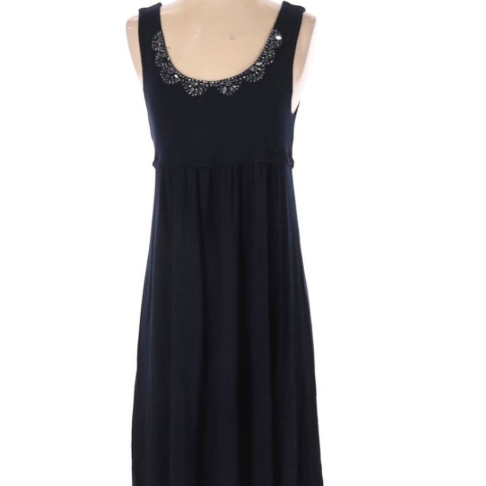 LOFT Navy Blue Embellished Scoop Neck Sleeveless Empire Waist Mini Dress Small